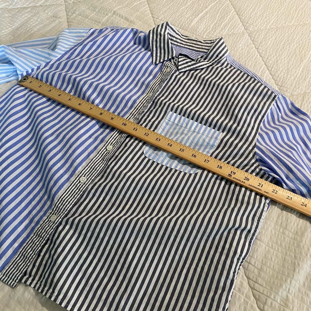 Talbots Boyfriend Shirt - Blue & Gray Poplin Button Down - Mixed Stripe L - Picture 6 of 12